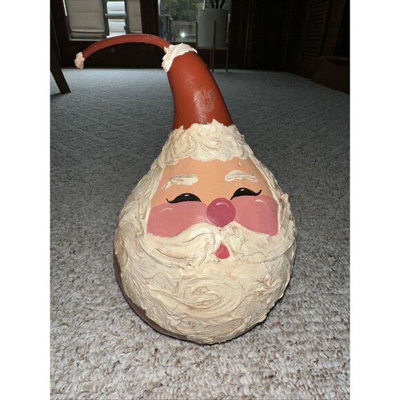 The Unbranded Brand Other - Vintage Hand Painted Santa Claus Large Gourd Folk Art Christmas Decoration 10"